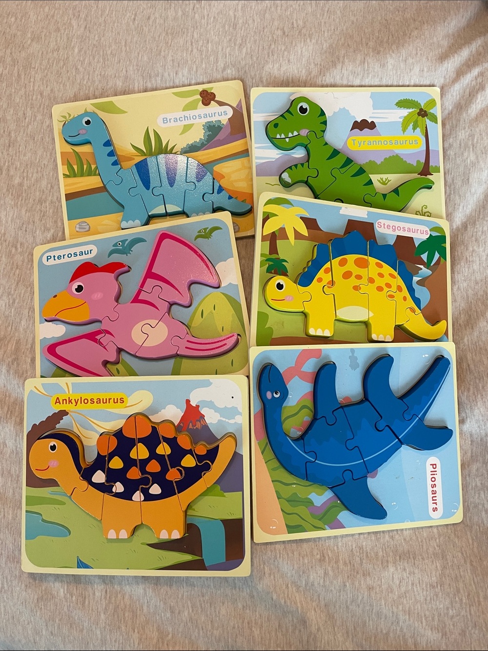 Wooden Dinosaur Puzzle Set of 6 - Colorful Kids Learning Toys
